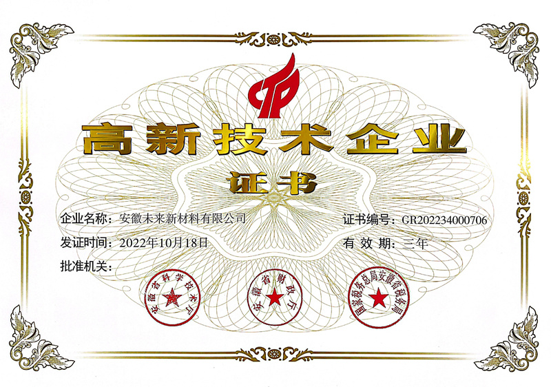High-level Enterprise Certificate of Anhui Future New Materials Co., Ltd.